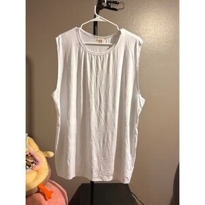 Pink Foot Women's White Round Neck Sleeveless Tank Top Sz 3XL